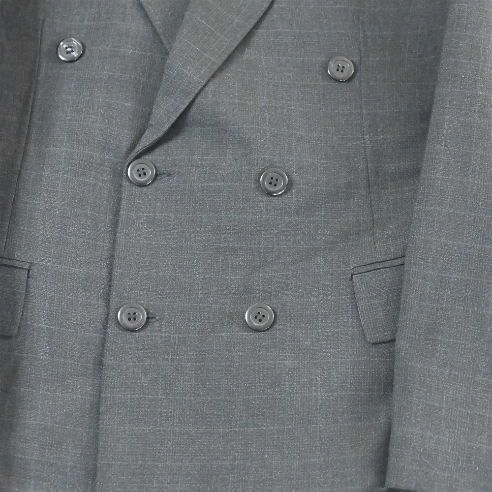 Vtg Mens Double Breasted 38R Gray Green Plaid Mens Blazer Suit Jacket Sport Coat